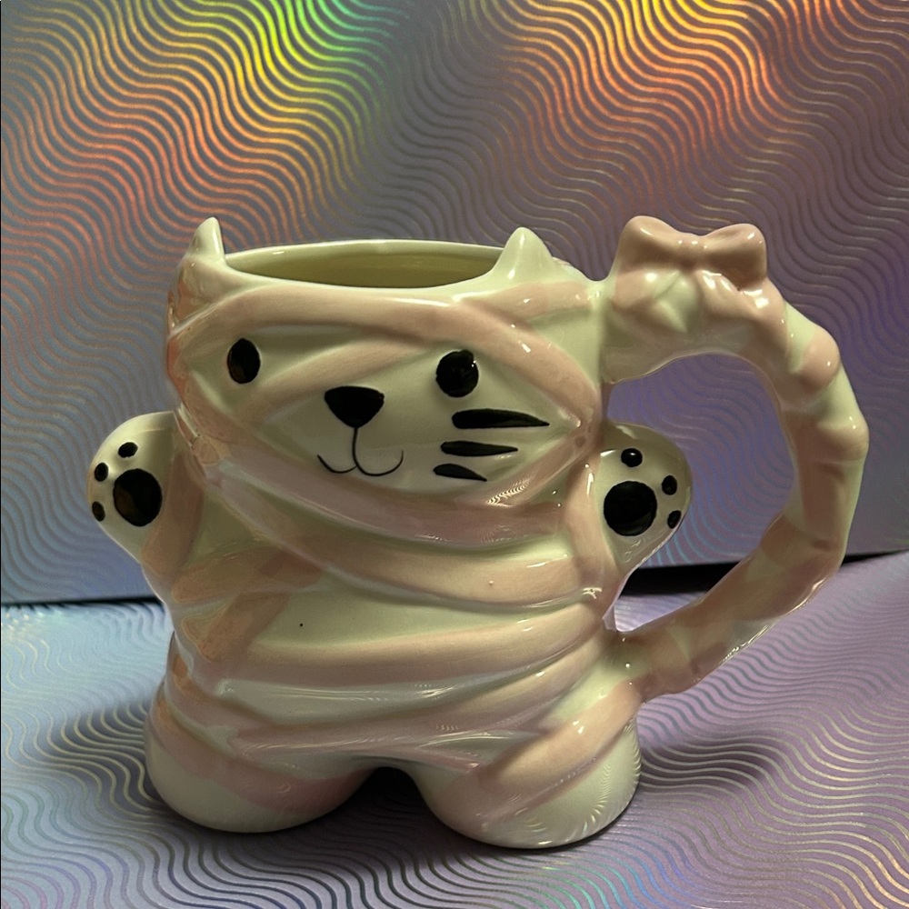 Sheffield Home Pink and White Mummy Cat Mug